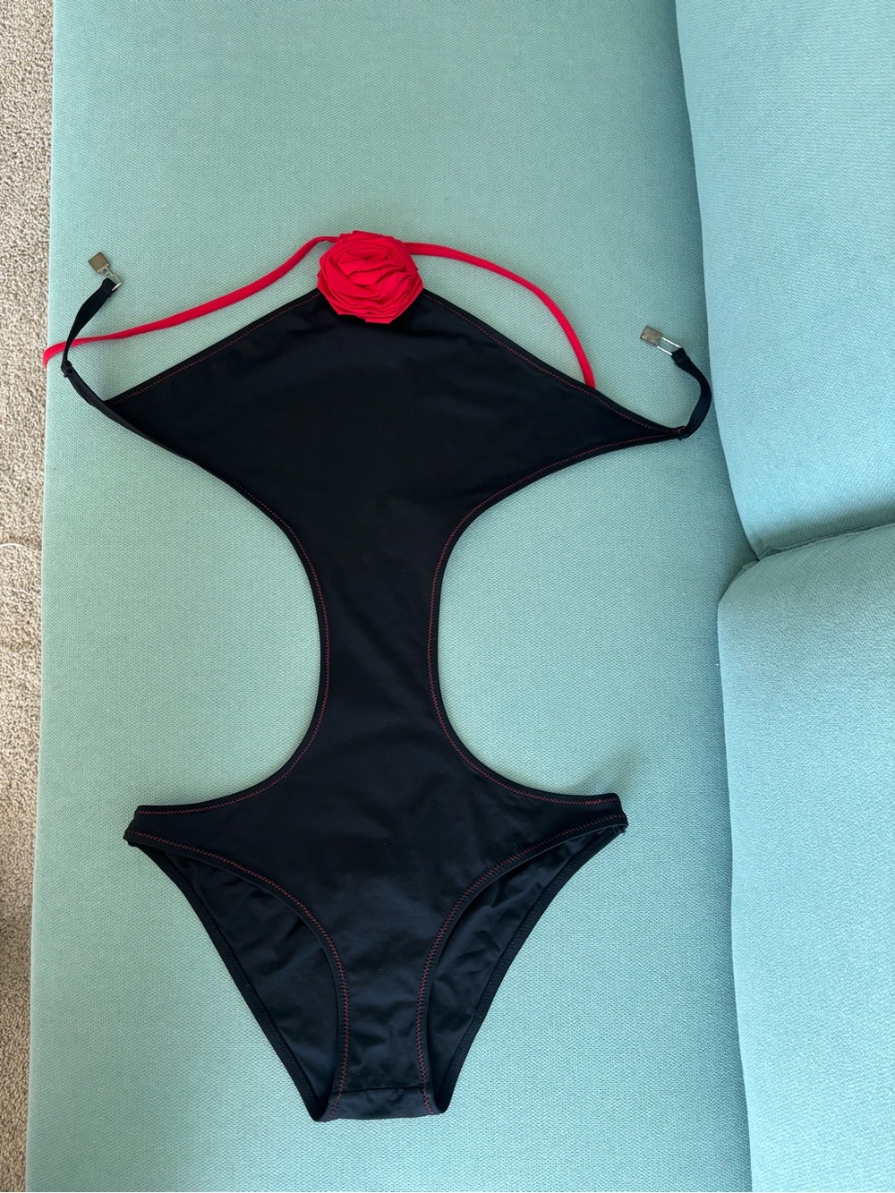 Black Red Rose Cutout Monokini L Fits M